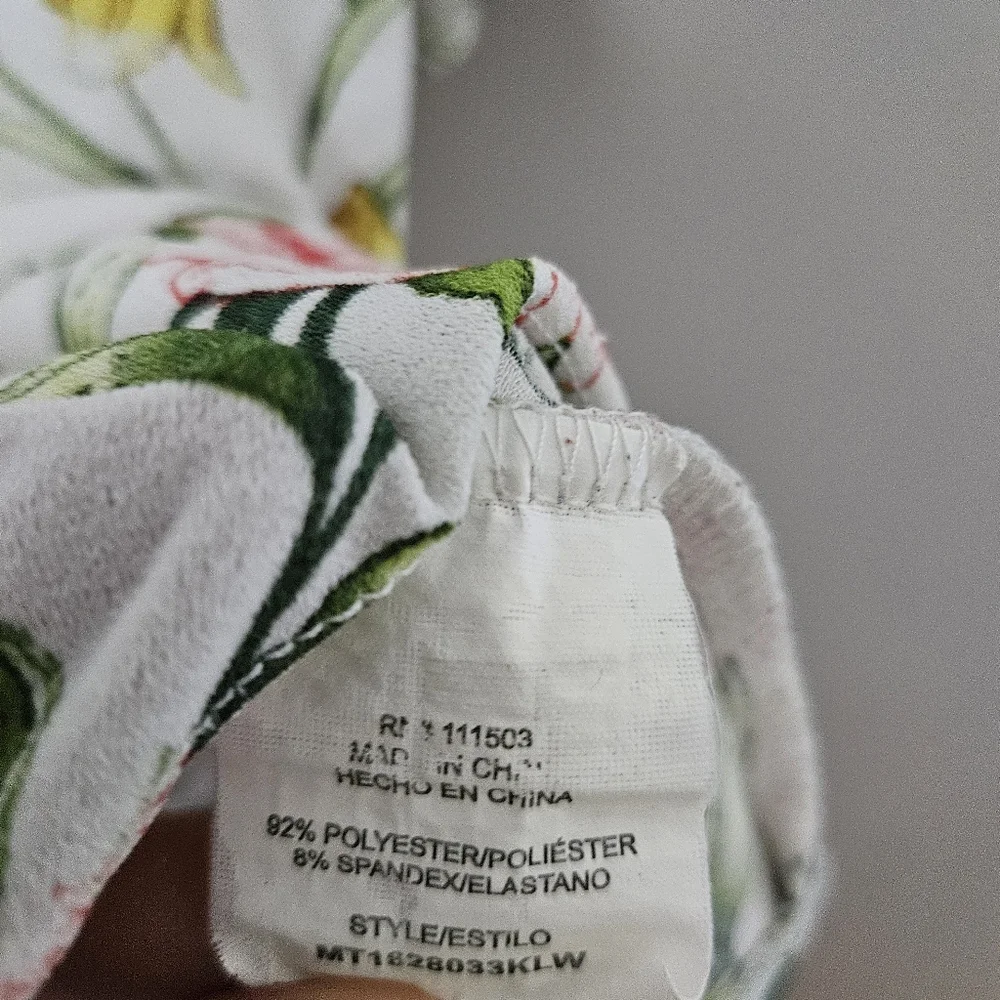 Lily White Blouse Floral Print Top Yellow Pink Green V-Neck Tie Front Casual - Picture 7 of 8
